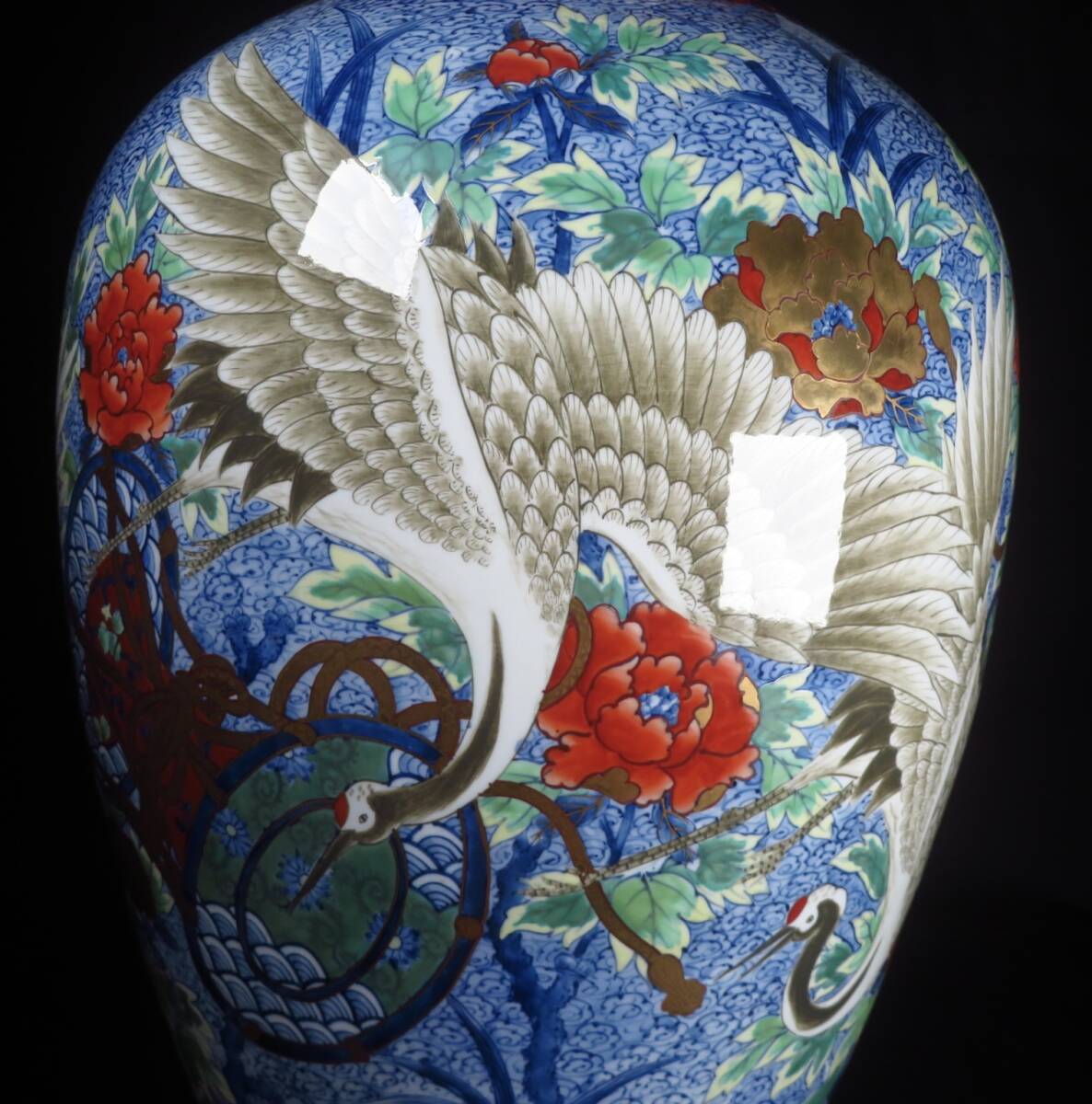 Monumental Japanese Polychrome Crane Vase — 74.5 cm Hand-Painted Porcelain Floor Vessel — Collector Interior Statement