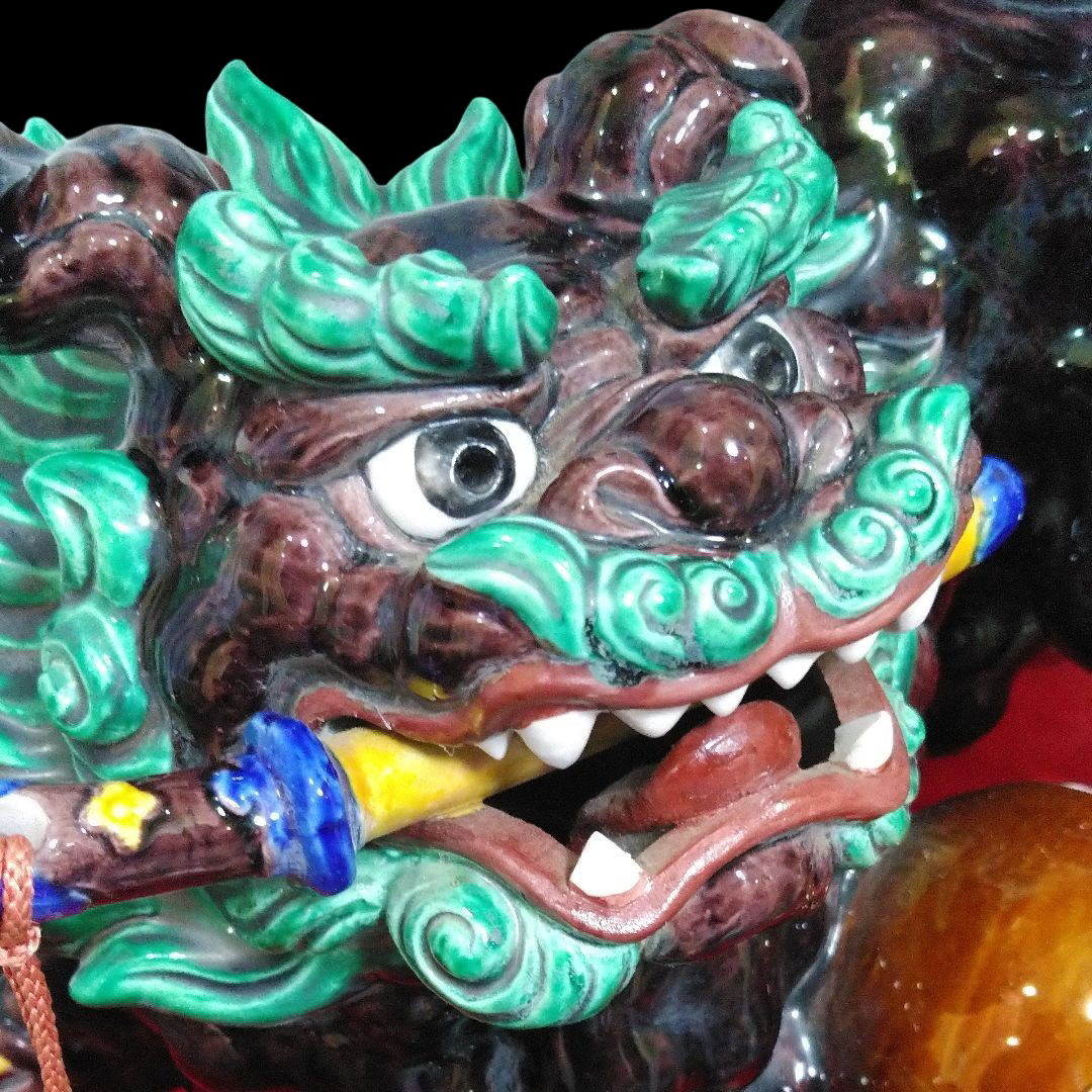 Outstanding Size Japanese Kutani Ware Yaki | Polychrome Ceramic Sculpture | Koma Inu Shisha Foo Fu Dog Lion