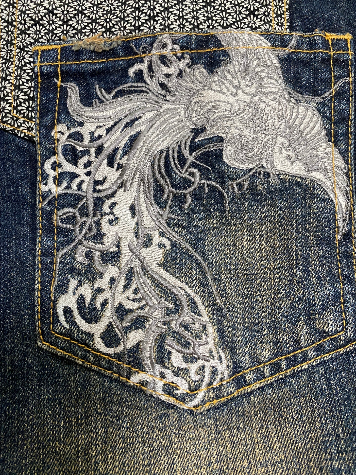 Vintage TOYO ENTERPRISE Japanese Embroidered Phoenix Denim Shorts | Made in Japan | Wagara Sashiko Selvedge Style | Amekaji Streetwear