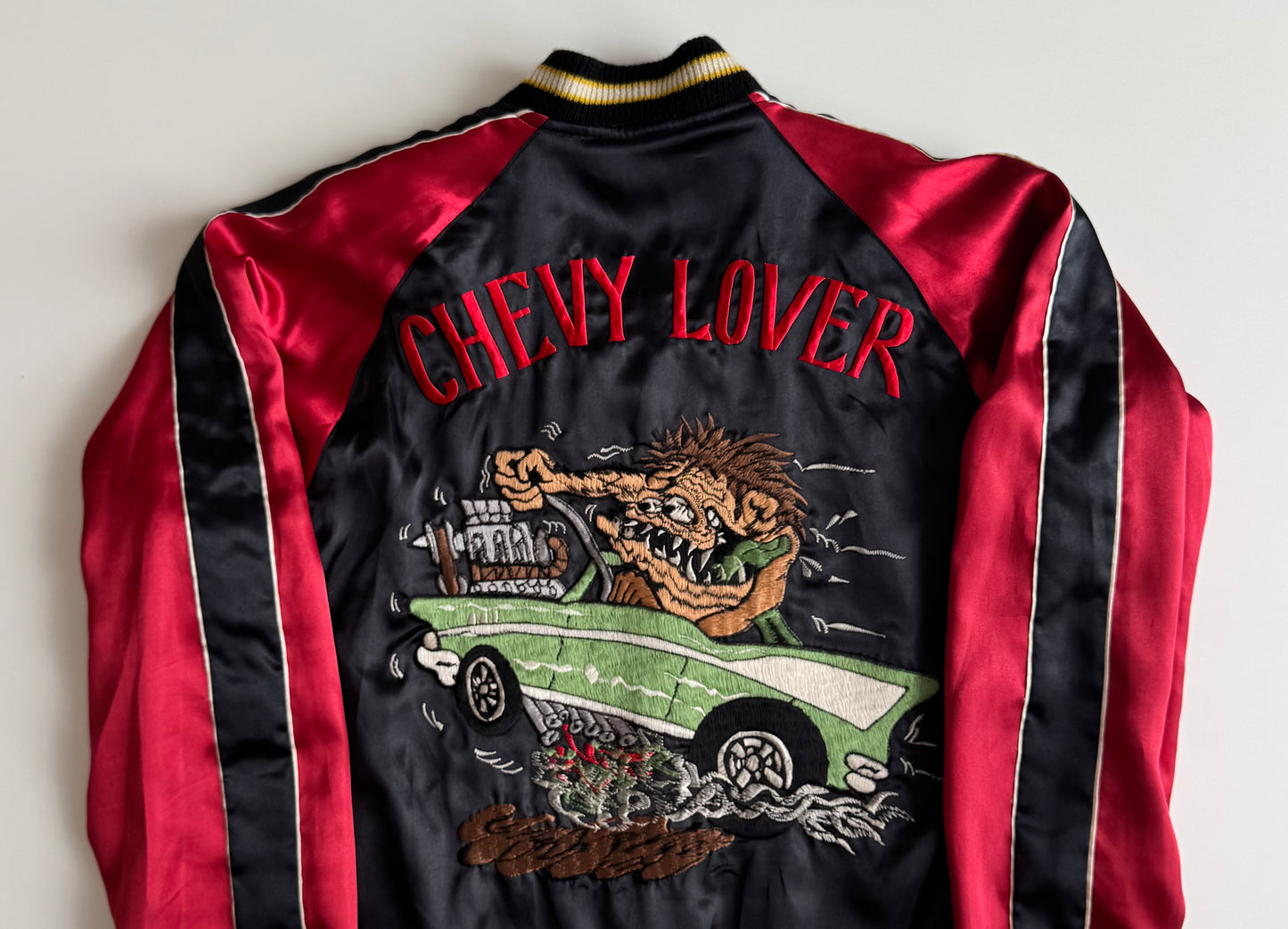 Vintage Chevy Lover Sukajan Jacket Reversible Hot Rod Monster Kustom Kulture Embroidered Japanese Souvenir Bomber Size M