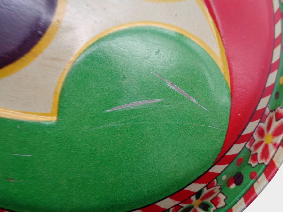 Pre-War Japanese Tin Drum Toy Norakuro Pierrot Girl Lithographed Made in Japan