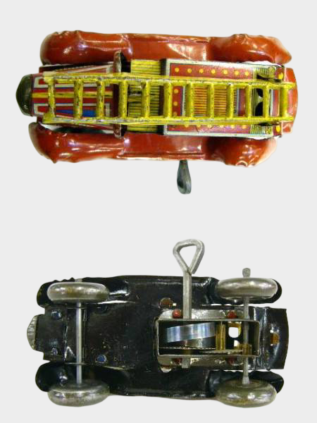 Pre-War Japanese Tin Ladder Fire Engine Tricycle Wind-Up Early Showa Toy