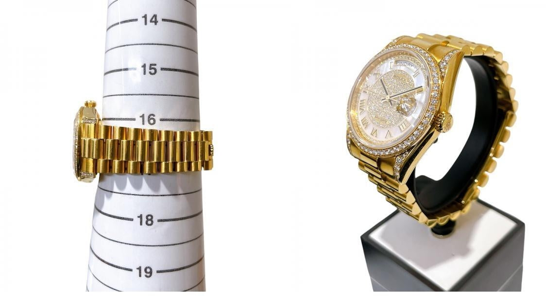 ROLEX Day-Date 36 Ref.118388NRZ K18YG Pavé Diamond Dial MOP Romans | Factory Diamond Bezel & Bracelet | Investment Grade Watch