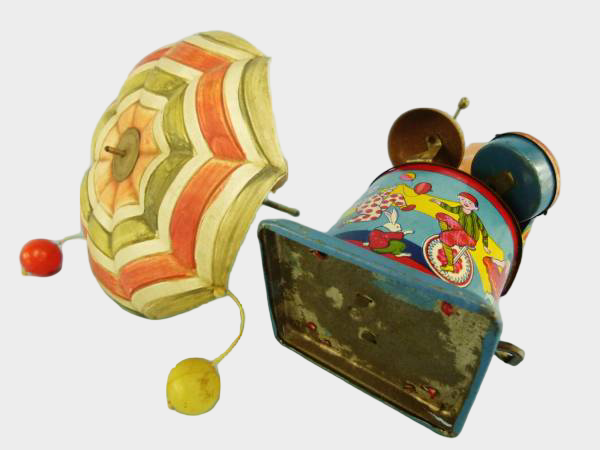 Prewar Japanese Tin Parasol Balance Clown Wind-Up Toy
