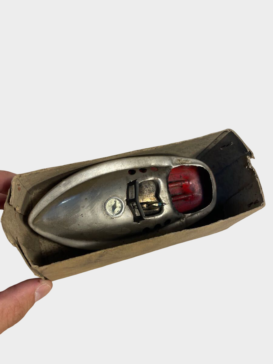 Prewar Japanese Tin Pon-Pon Motor Boat with Driver 1930s Steam Toy