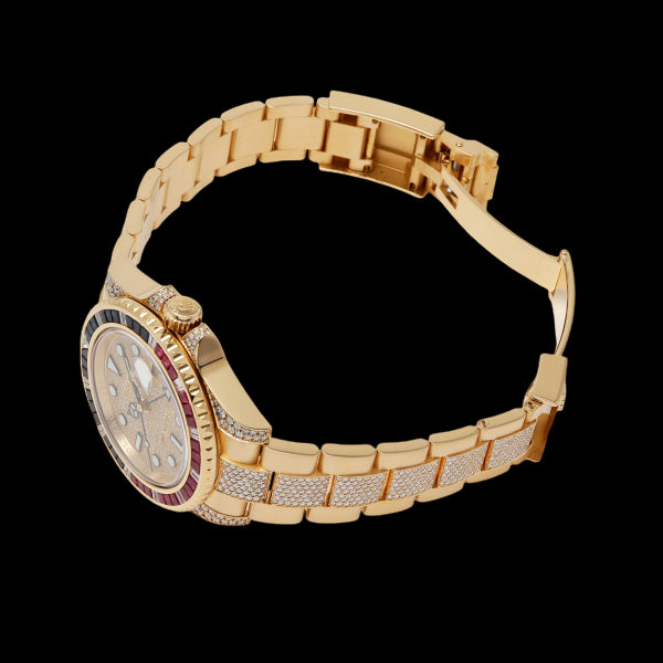 Rolex GMT-Master II 116758SARU Sapphire Ruby SARU Pavé Diamond 18K Yellow Gold Champagne Dial Luxury Men’s Watch