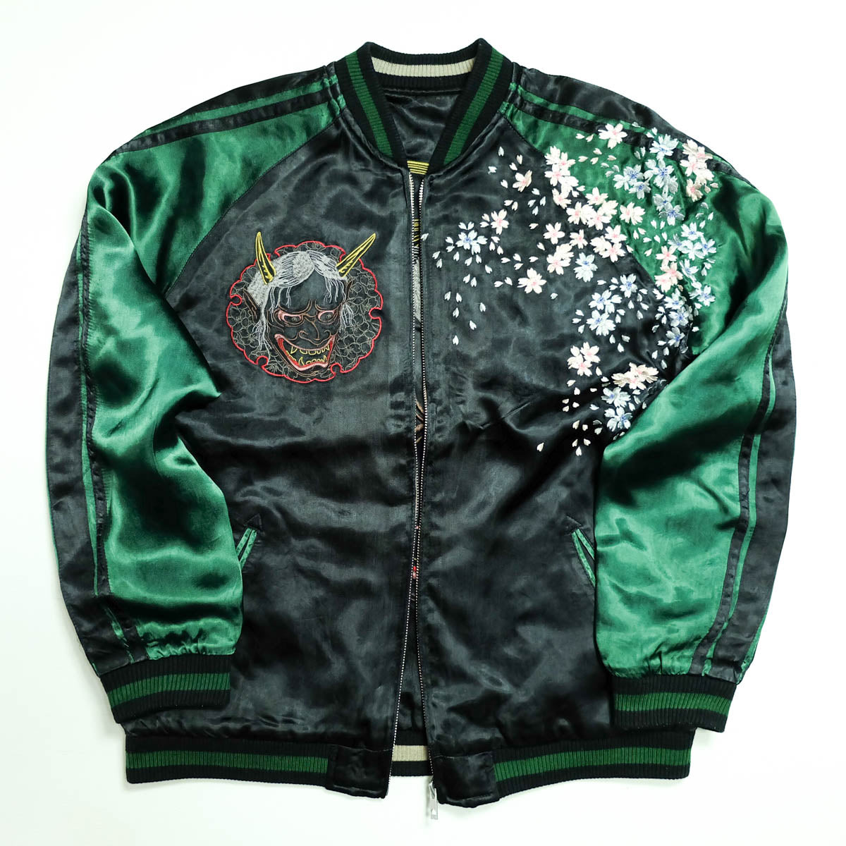 Rare Satori GSJR-005 Hannya Skull Oiran Reversible Sukajan Jacket Sakura Japanese Embroidered Satin Bomber