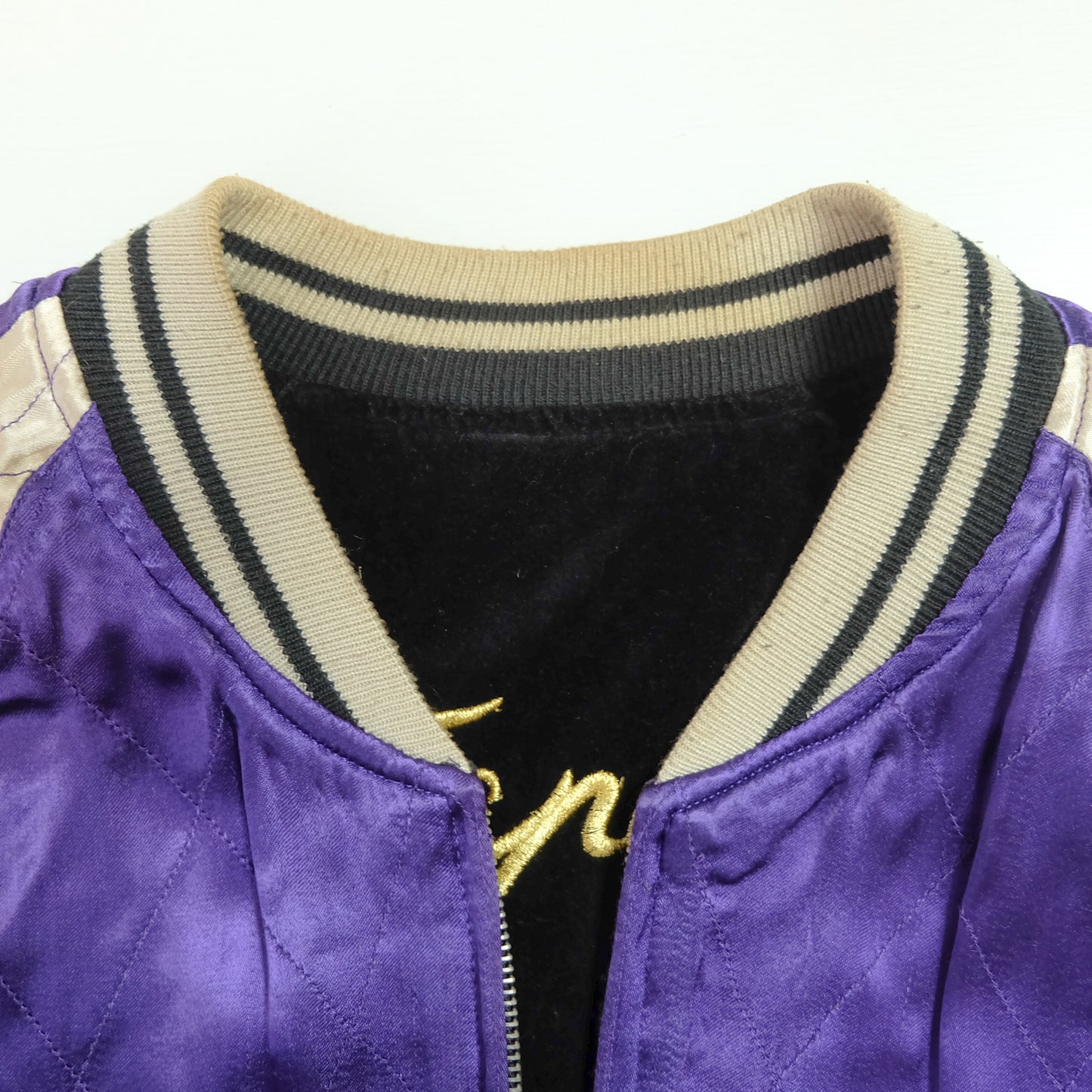 IOLANI Vintage Japanese Street Fashion Black Blue Velvet Sukajan Bomber Souvenir Tour Jacket - Sakura Flowers Floral Cherry Blossom