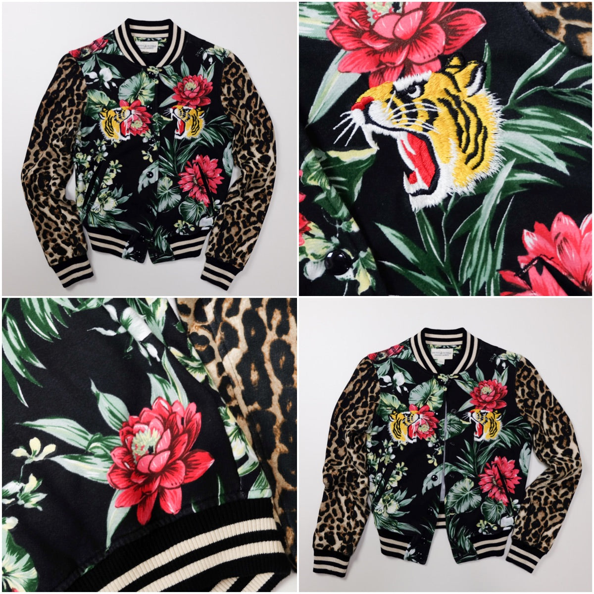 Denim & Supply Ralph Lauren Tiger Bomber Jacket XS Floral Leopard Embroidered Women’s Sukajan Style