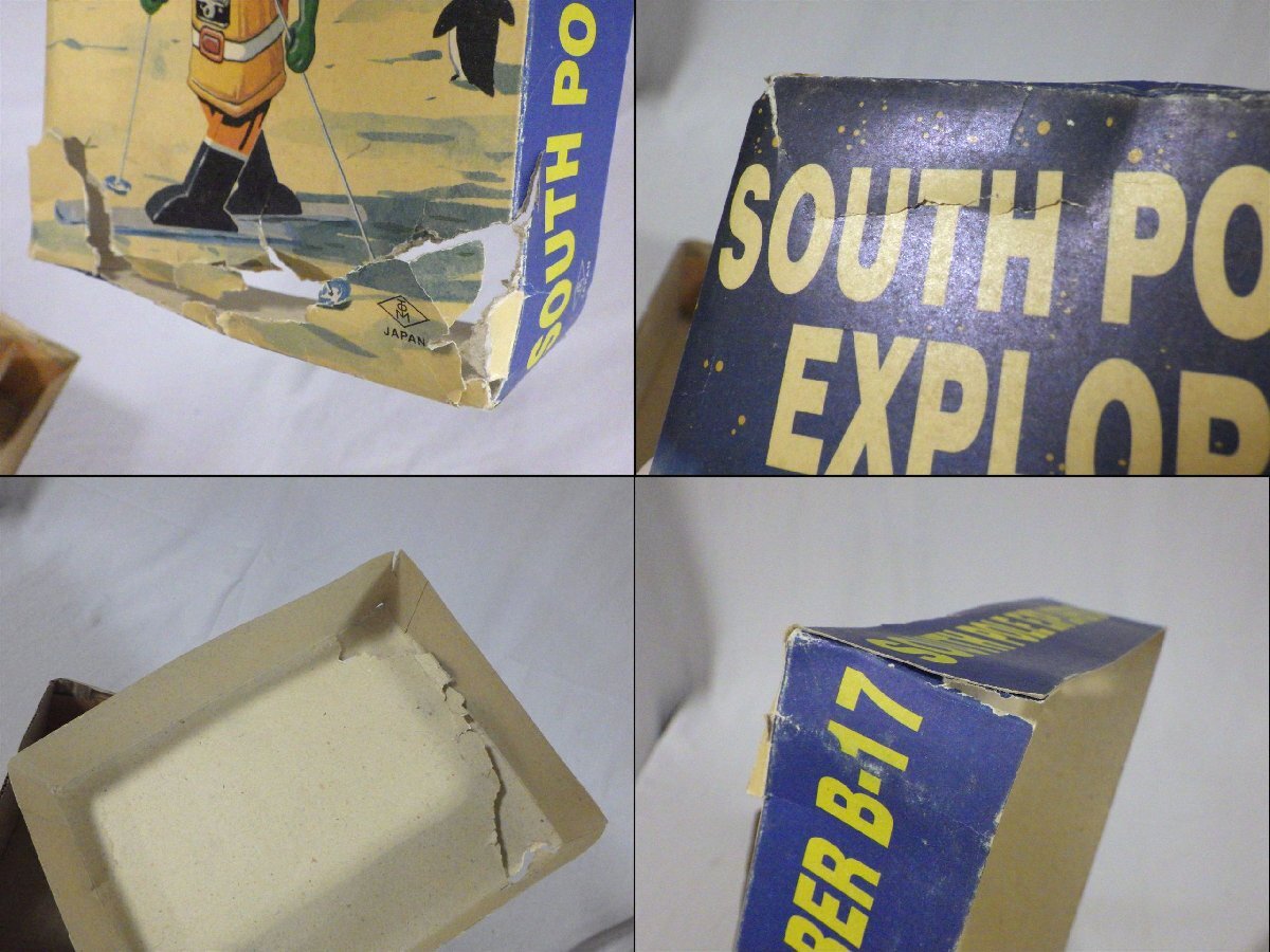 TET Japan / Naito-Shoten-Associated “South Pole Explorer B-17” · Clockwork Skiing Tin Explorer · Original Box, Skis, Poles & Accessories · Japan, circa 1955