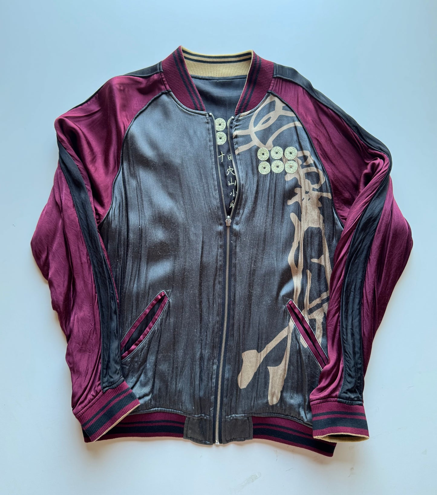 Miyabi Musubi Sanada Samurai Reversible Sukajan XL, Yukimura Six Coins Sakura Chrysanthemum Japanese Souvenir Jacket
