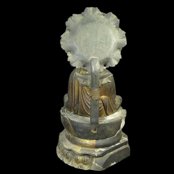 Momoyama~Edo Period Serene Seated Amida Nyorai Wooden Figure with Halo — 45 cm Devotional Buddhist Sculpture