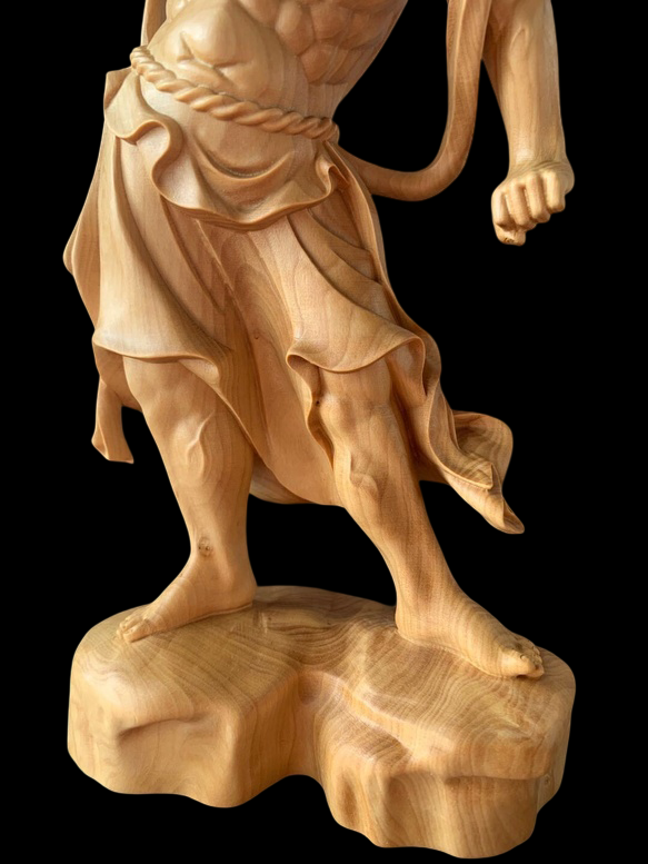 Temple-Carved Hinoki Wood Nio Guardian Figures (Pair) — Muscular Dynamic Form, Hand-Carved, Approx. 20 cm