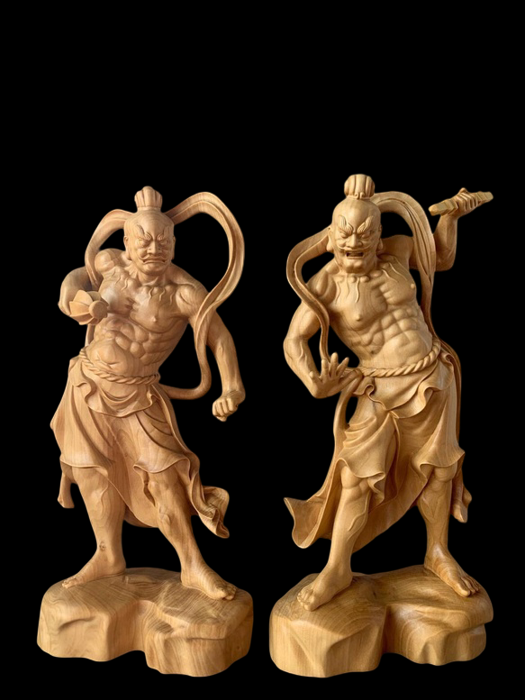 彫刻・オブジェ shinknowsuke Hinoki Wood Nio Guardian Figures (Pair) | Temple-Style Carving