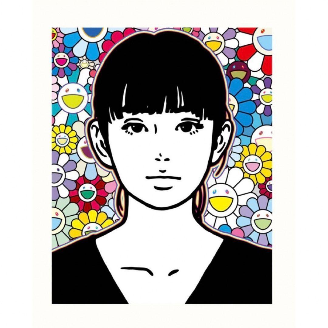 Framed KYNE x Takashi Murakami Style Portrait Print Superflat Flowers Framed Contemporary Japanese Art Inspired Piece