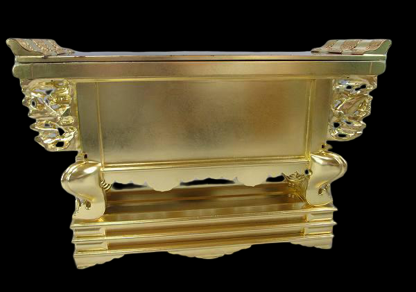 Honganji-Style Gilded Amida Hall Altar Table (18-go) — Handcrafted Temple Butsugu Stand — 54.5 cm Wide, Architectural Carving