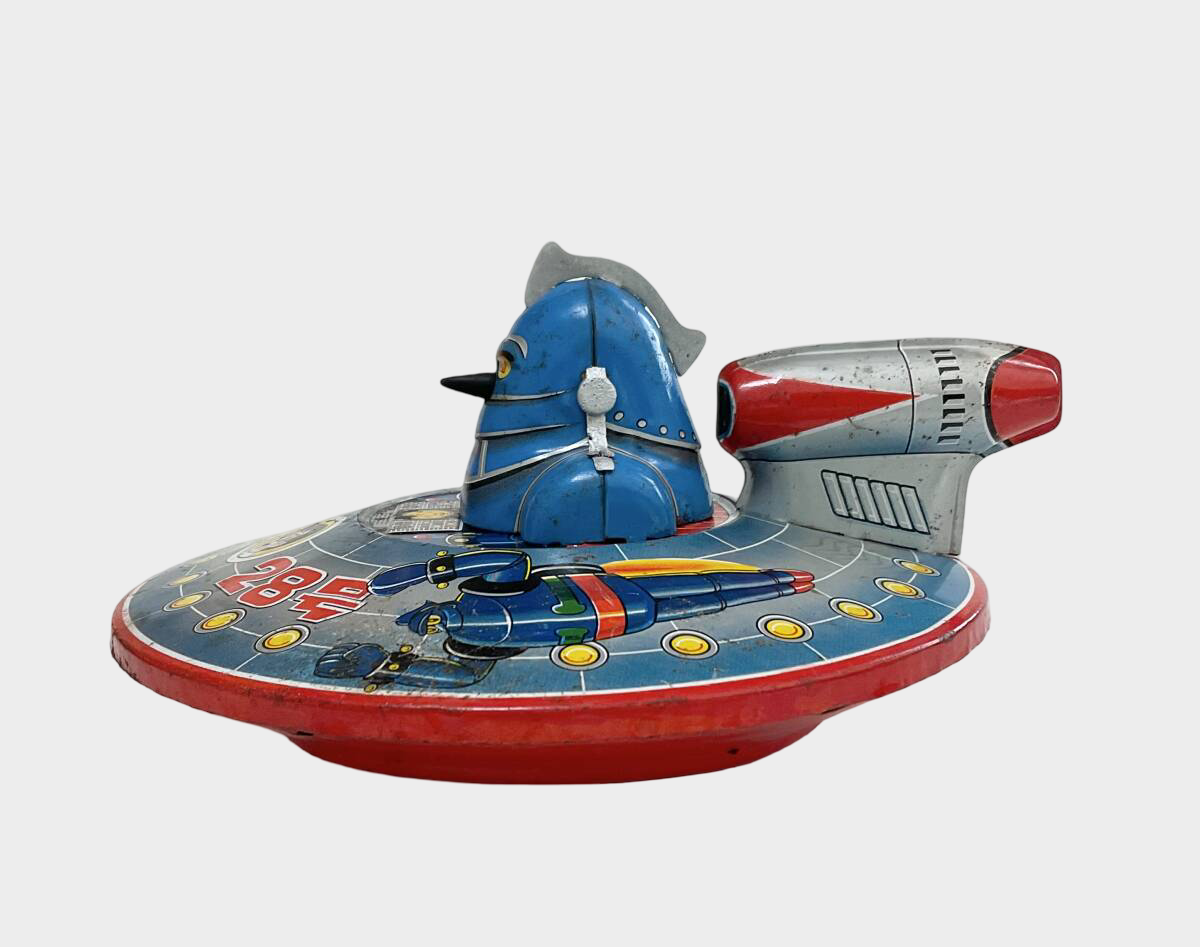 Tetsujin 28-go Tin Disc Robot — 1960s Nomura Japanese Friction Toy Flying Saucer