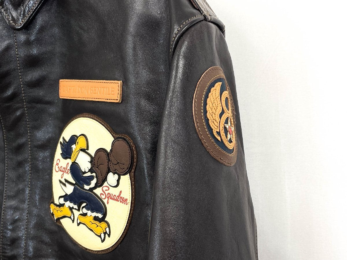 Toys McCoy A2 Jacket Shangri La Don Gentile Nose Art Eagle Squadron Leather Flight Jacket Size 44