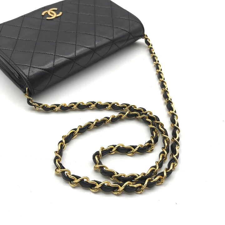 Vintage Chanel Mini Matelasse 19 Black Lambskin Chain Shoulder Bag Gold Hardware