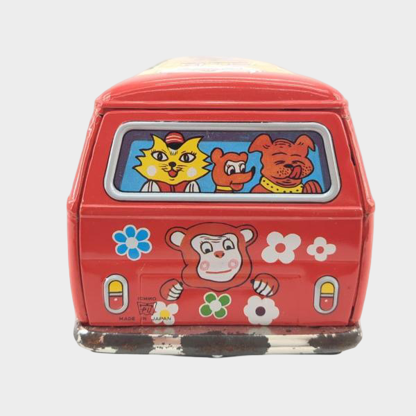 Vintage Ichiko Animal Bus Tin Toy with Box Japanese Showa Friction Microbus