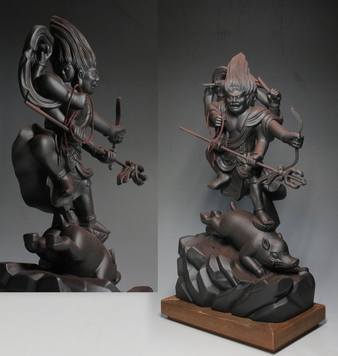 Outstanding Wooden Marishiten (Makuri Bosatsu) — Esoteric Guardian Deity on Boar