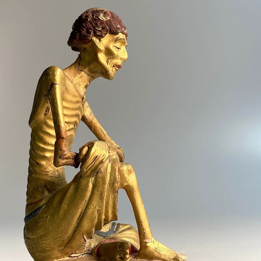 Walking Shaka Nyorai Mini Zushi Shrine (12 cm Figure) | Gilt Polychrome Buddhist Icon | Edo–Meiji Era Domestic Devotion