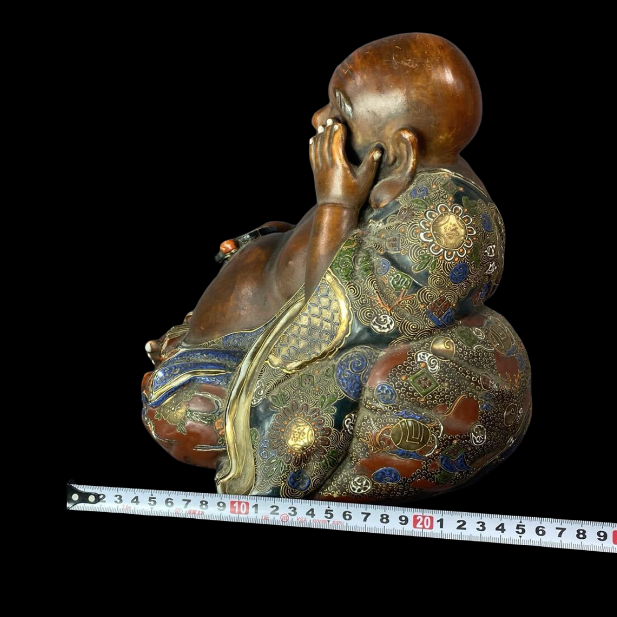 Kutani Ware Hotei Figure | Seven Gods of Fortune | Gilded Polychrome Ceramic Sculpture | Approx. 26 cm