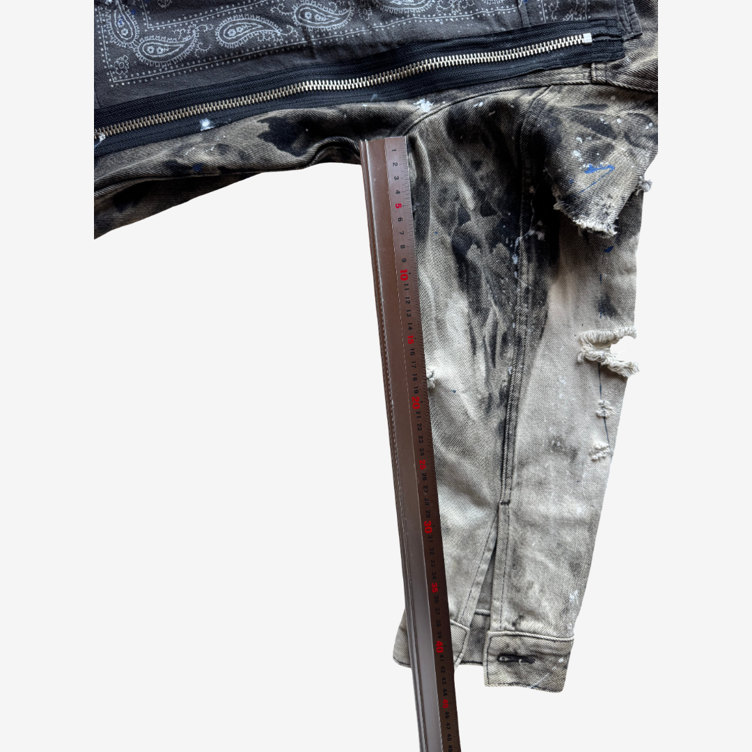 COTÉ MER Reconstructed Bandana Denim Jacket with Exposed Zippers Harajuku Streetwear Wearable Art