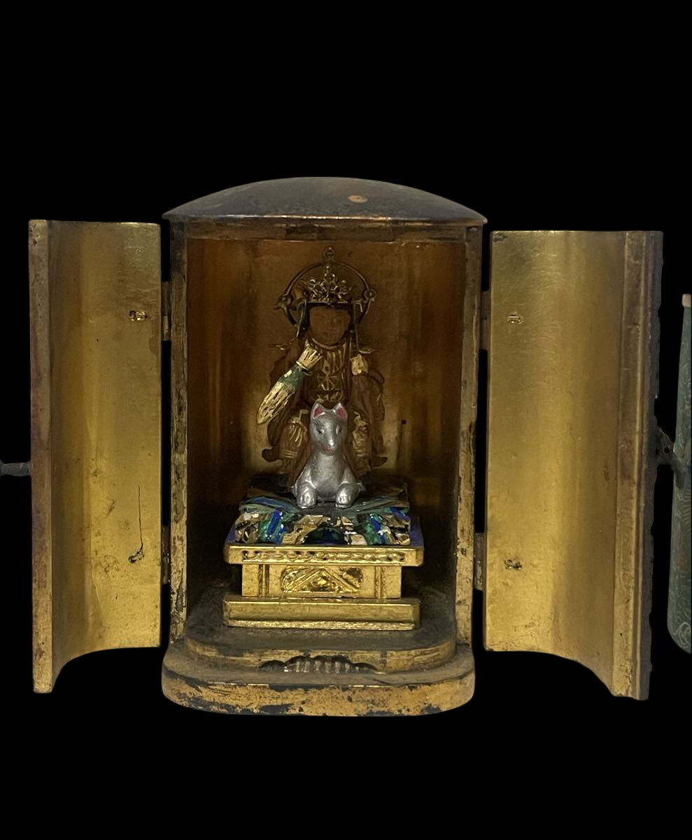 Miniature Zushi Shrine: Dakiniten with Fox Attendant — Gilt