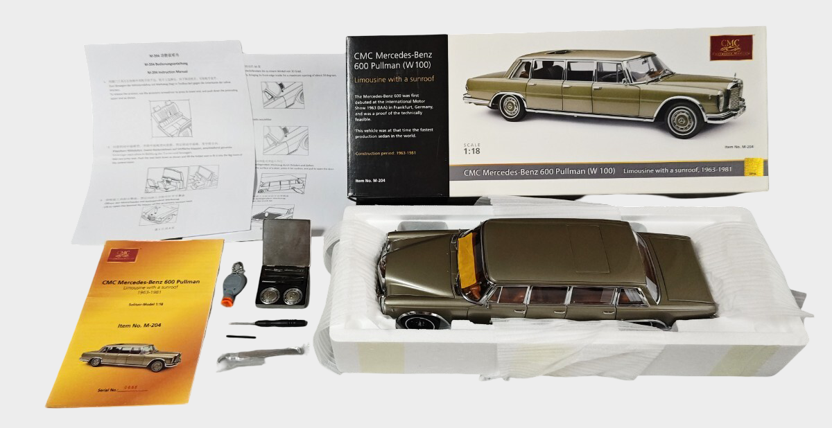 CMC 1/18 Mercedes-Benz 600 Pullman (W100) Limousine Diecast Model — Opening Features, Tool Set, Sunroof, Display-Grade
