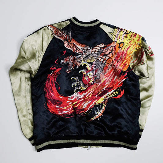 DMM.COM Monster Hunter Vintage Japanese Japan Dragon Ryu Game Character Pheonix Phoenix Fire Embroideried Bomber Sukajan Souvenir Jacket