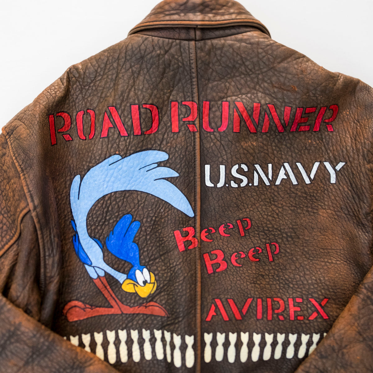 AVIREX Road Runner U.S. Navy Leather Flight Jacket Size M | Vintage Military Bomber Jacket