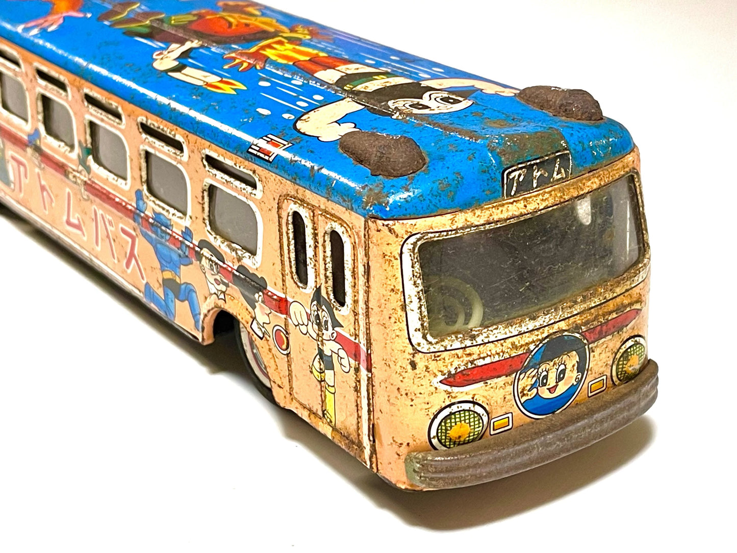 "Atom Bus" Astro Boy Friction Tin Toy, Tezuka Osamu Productions Tetsuwan Series, Original 1960s Japan