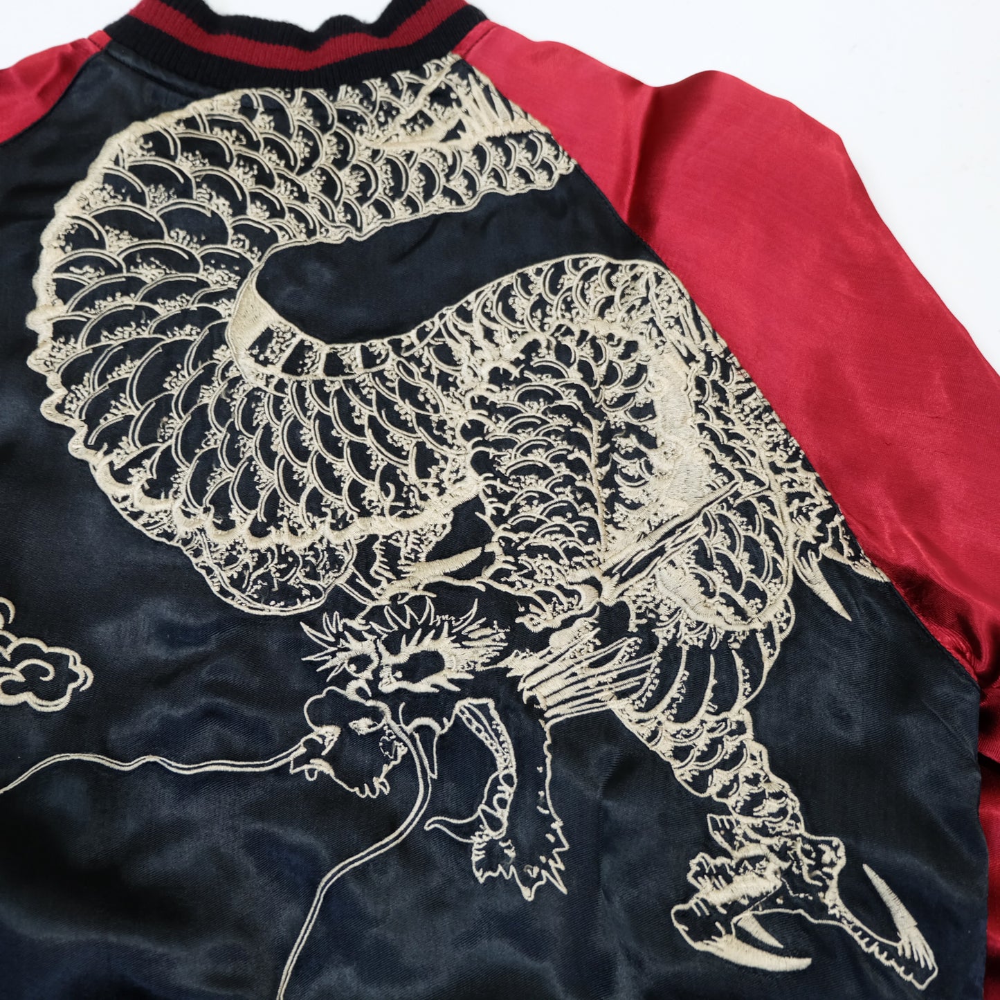 Reversible Japanese Dragon Koi Fish Whirlpool Art Sukajan Souvenir Jacket Size M