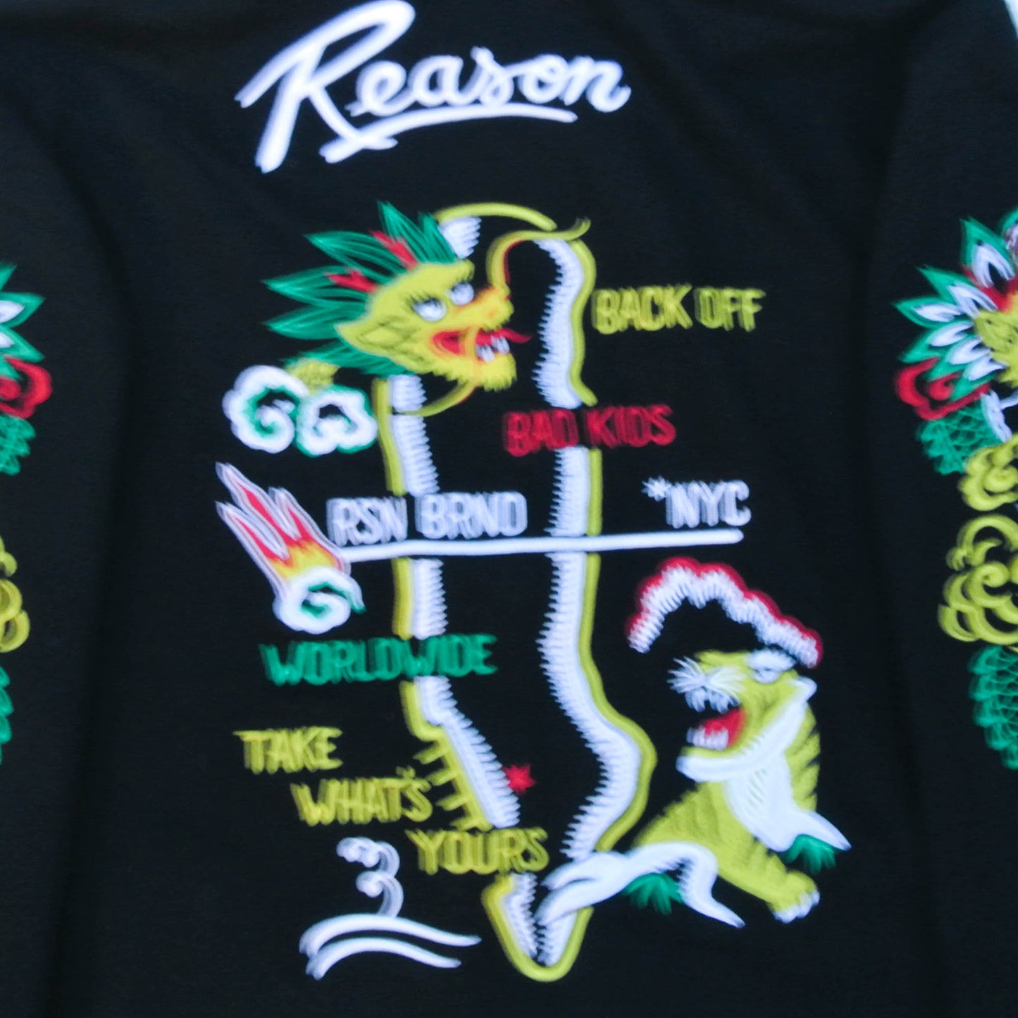 Reason Dragonland Reborn Hoodie Jacket | Japanese Embroidered Tiger & Dragon Sukajan Inspired Streetwear Hoodie Size M