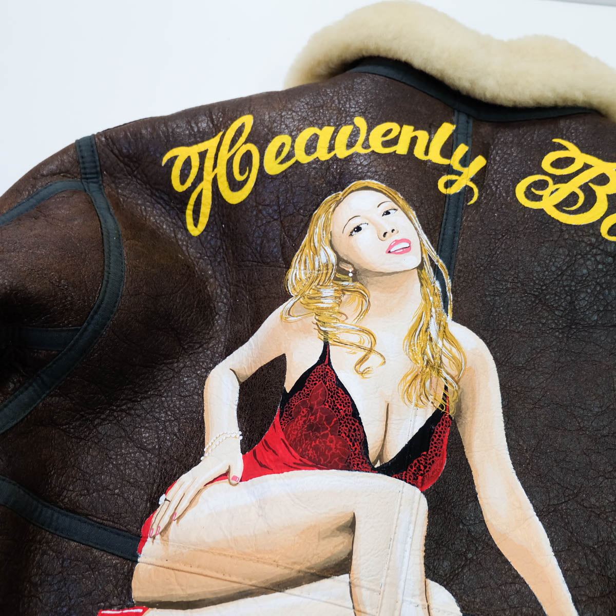 "Heavenly Body" Sexy Pinup Girl B-3 USAF Military Hand Painted Handpainted Flight Leather Bomber Jacket ( Size :  )