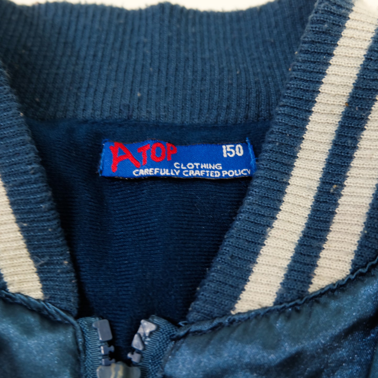 Vintage AJOP “Japan The 23th State / Last Frontier” Eagle Embroidered Sukajan Souvenir Jacket | Blue Silver Japanese Yokosuka Bomber | Tag Size 150