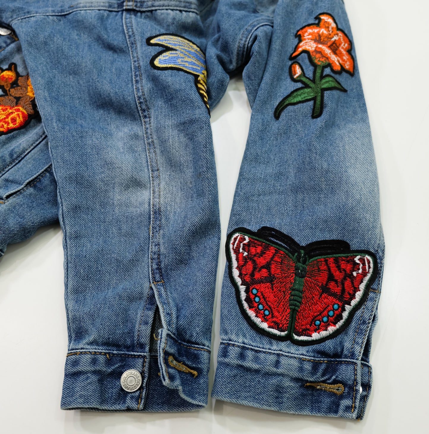 L’Aveugle Par Amour Tiger Embroidered Custom Patches Denim Jacket | Floral Butterfly Bird Patch Jean Trucker Jacket | Japanese Streetwear Style