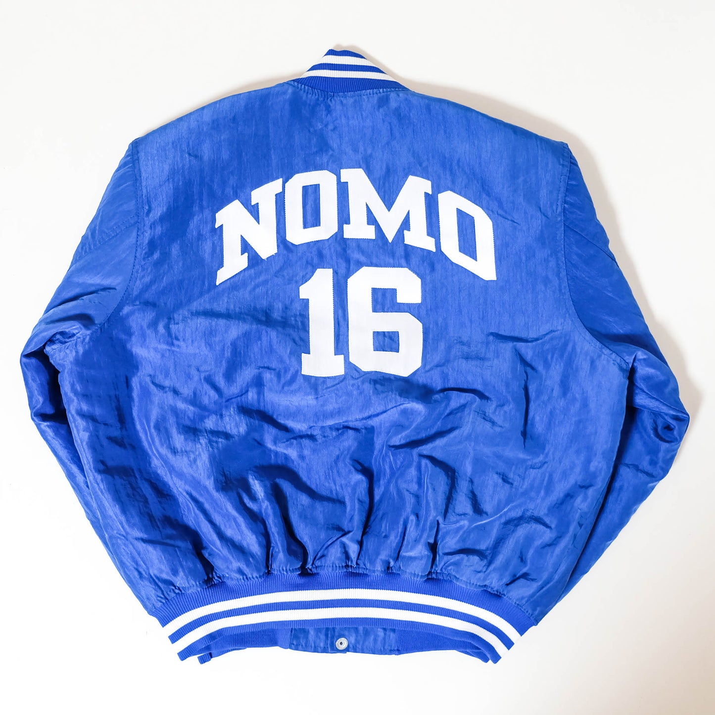 Starter Major League LA DODGERS Baseball Team Blue Japanese Player NOMO 16 Embroidered Embroidery Reversible Varsity MA-1 Bomber Jacket ( Size : L )