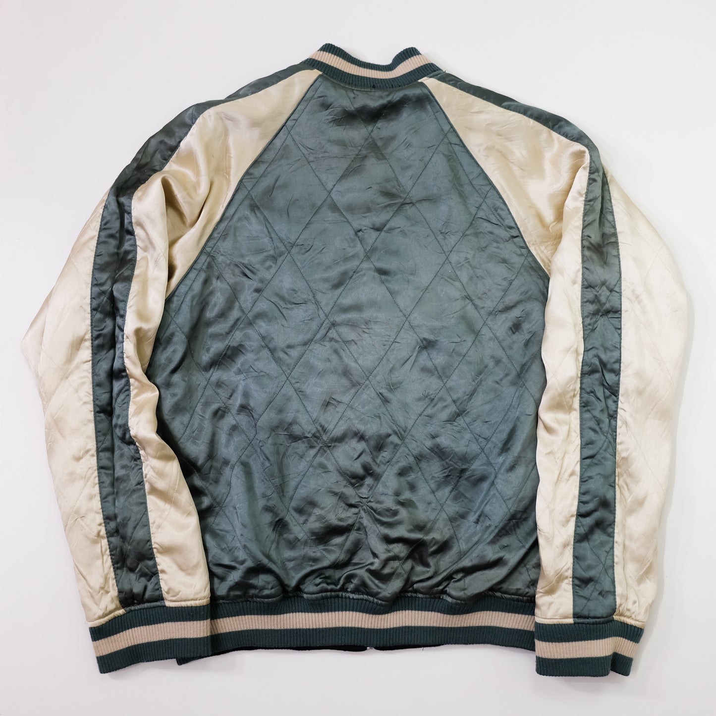Japanese Appearance Tengoku Tenka Dragon Chrysanthemum Kiku Floral Reversible Sukajan Jacket M | Black Ivory Embroidered Yokosuka Souvenir Bomber