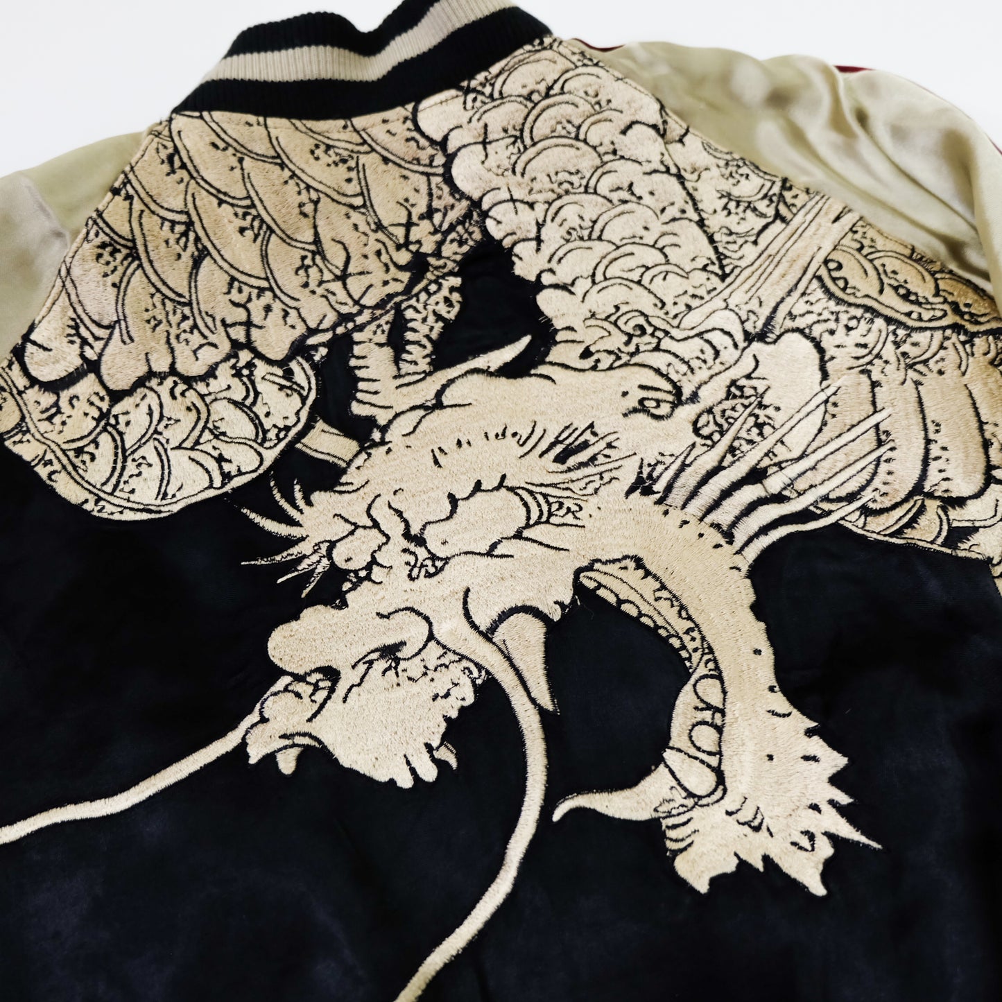 Hyaka Ryoran Black Shibui Japanese Japan Osaka Soga Shohaku Style Edo Nihonga Ukiyoe Art Dragon Koi Fish Embroidered Embroidery Reversible Velvet Sukajan Souvenir Sukajum Skajum Yokosuka Jumper Bomber Jacket ( Size : L )