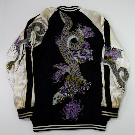 Miyabi Musubi Reversible Sukajan Jacket – Kingyo Goldfish Lotus & Twin Dragon Chrysanthemum Japanese Embroidery