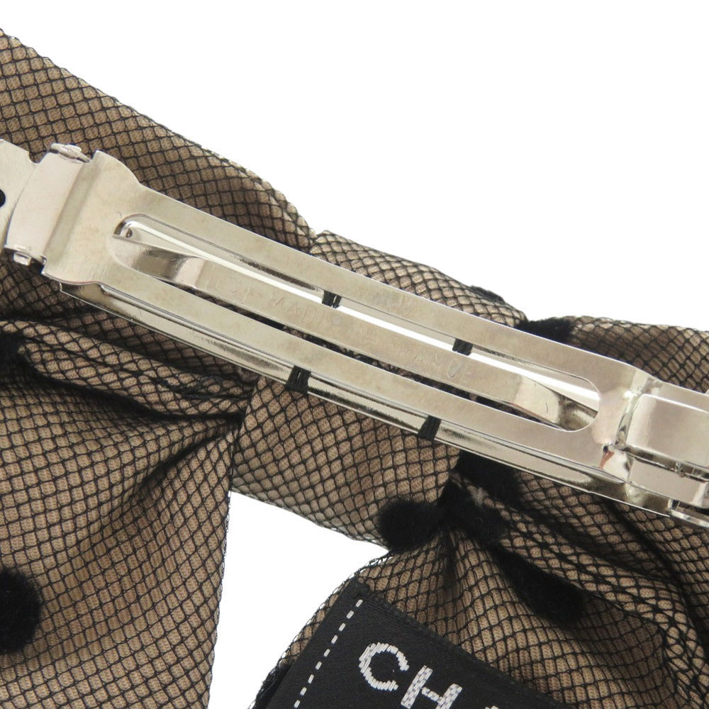 Chanel Dotted Tulle Bow Barrette, Beige and Black CC, Near Unused, with Box, view 4