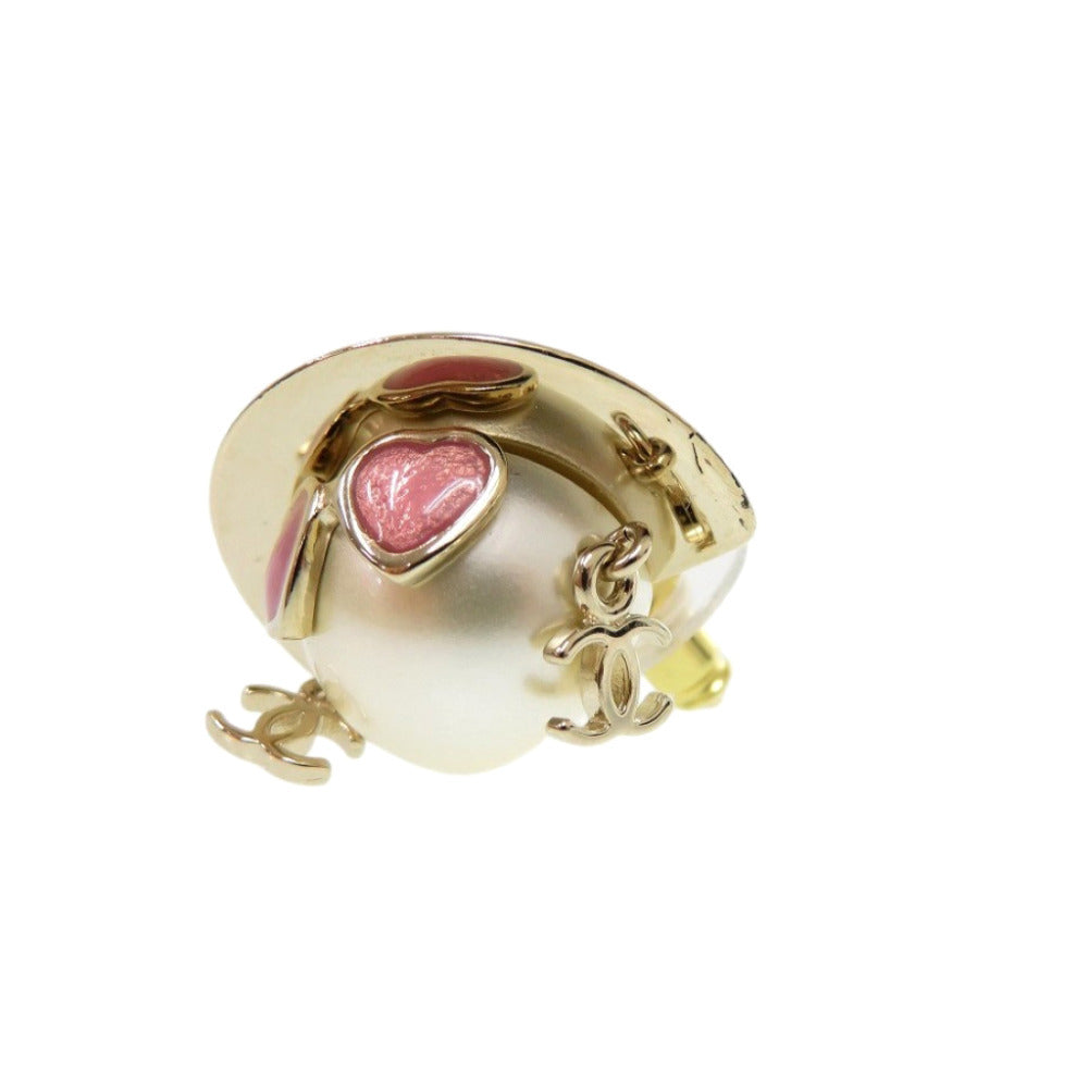 Chanel Mademoiselle Doll Earrings, Faux Pearl Face under a Black Boater, Gold Tone, with Box, view 5