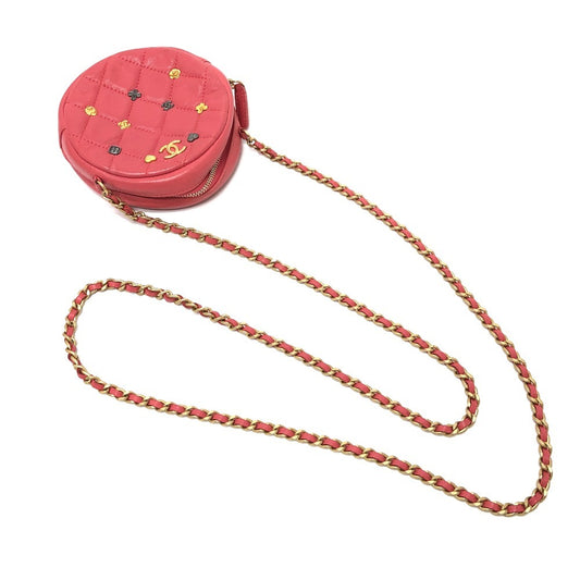 Chanel Mini Round Quilted Chain Bag with Lucky Charm Studs, Coral Pink Lambskin, view 2