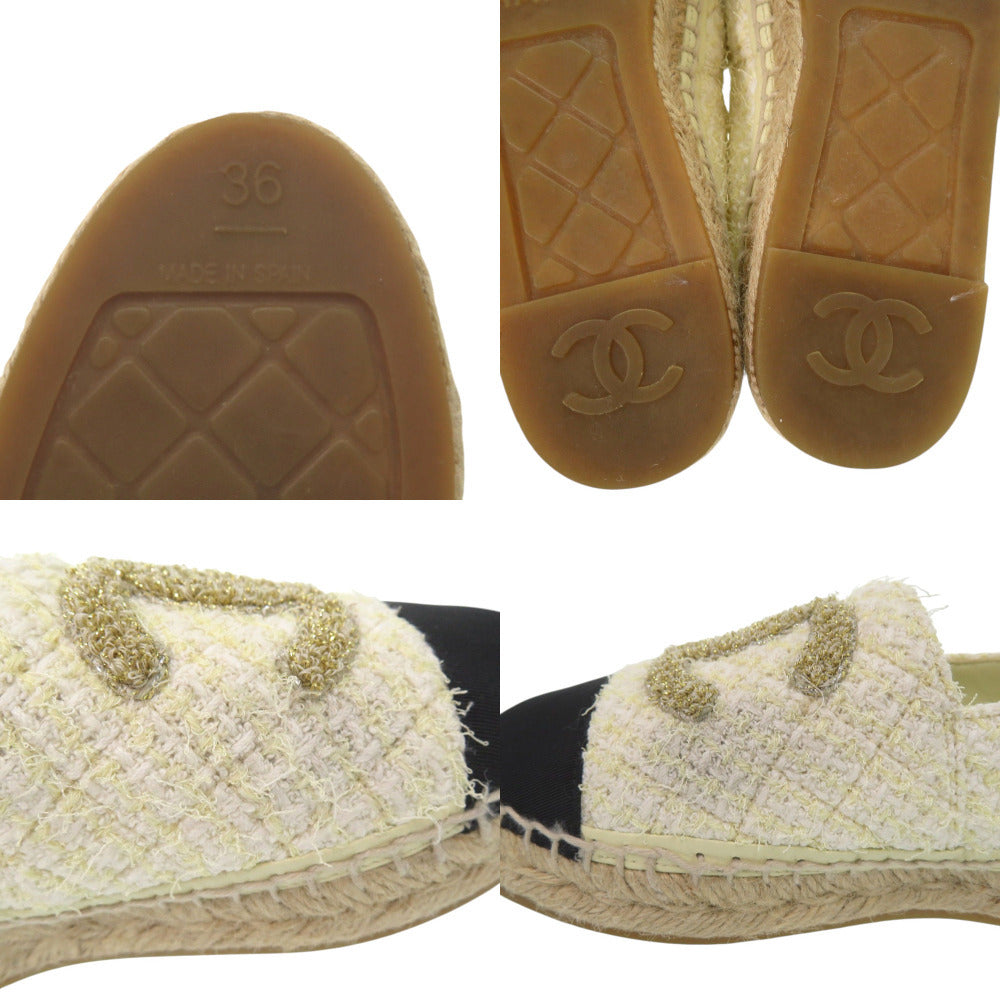 Chanel Tweed Espadrilles, Ivory with Black Cap Toe and Metallic CC, Size 36, view 10