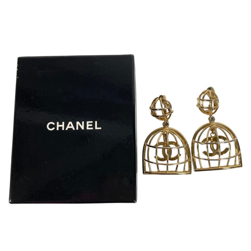 Chanel Vintage Birdcage CC Clip-On Drop Earrings, Gold Tone, Large Statement Pair, view 10