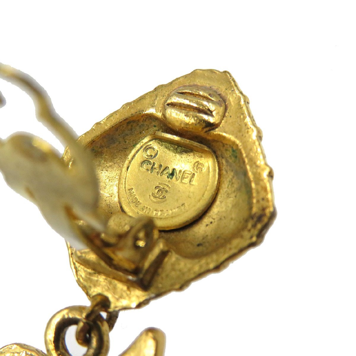 Chanel Vintage Ribbon Drop Clip-On Earrings, Quilted Square and Bow, Gold Tone, view 5