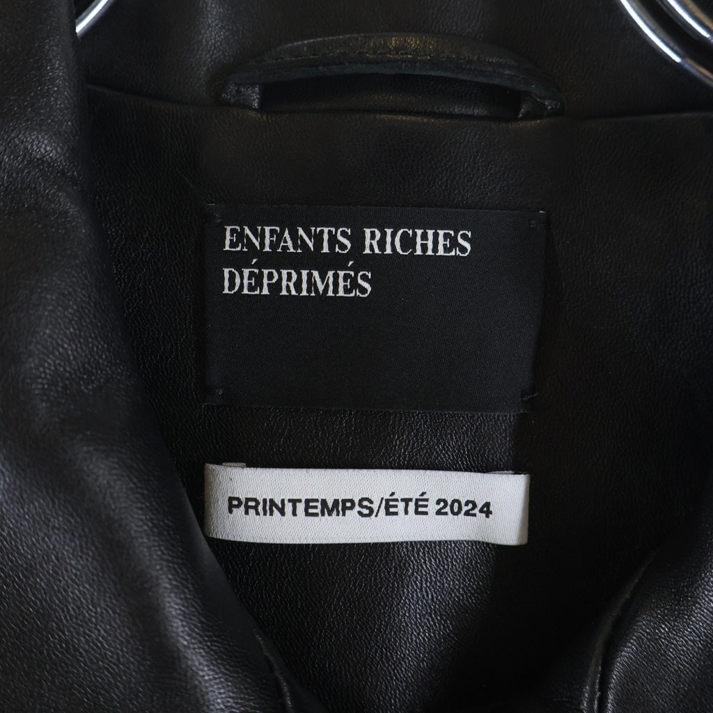 Enfants Riches Déprimés SS2024 Arcane 17 Leather Zip-Up Jacket with Chain-Stitch Embroidery, Black, Size M, view 8