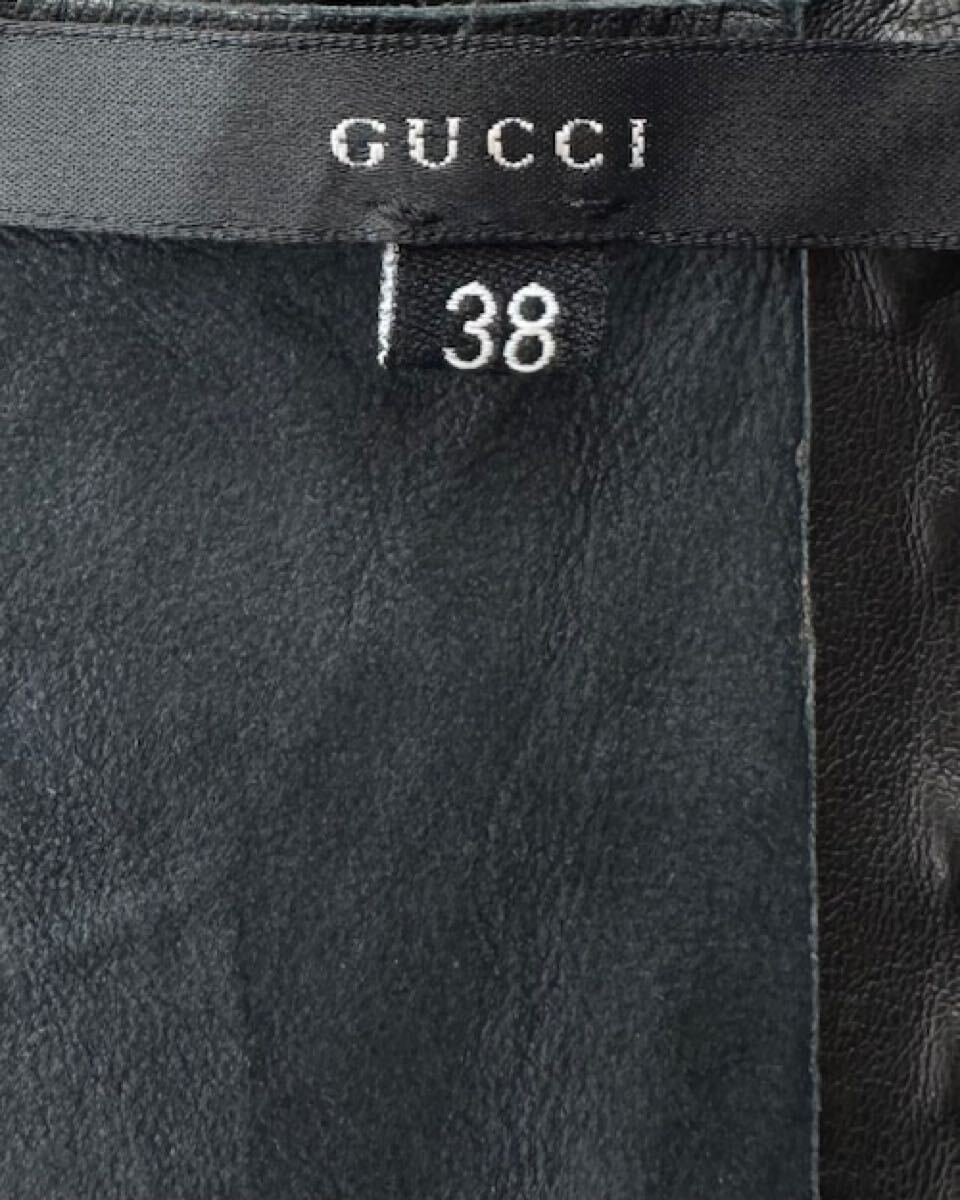 Gucci by Tom Ford AW1999 Smocked Leather Top, Square Neck, Black, Size 38, view 10